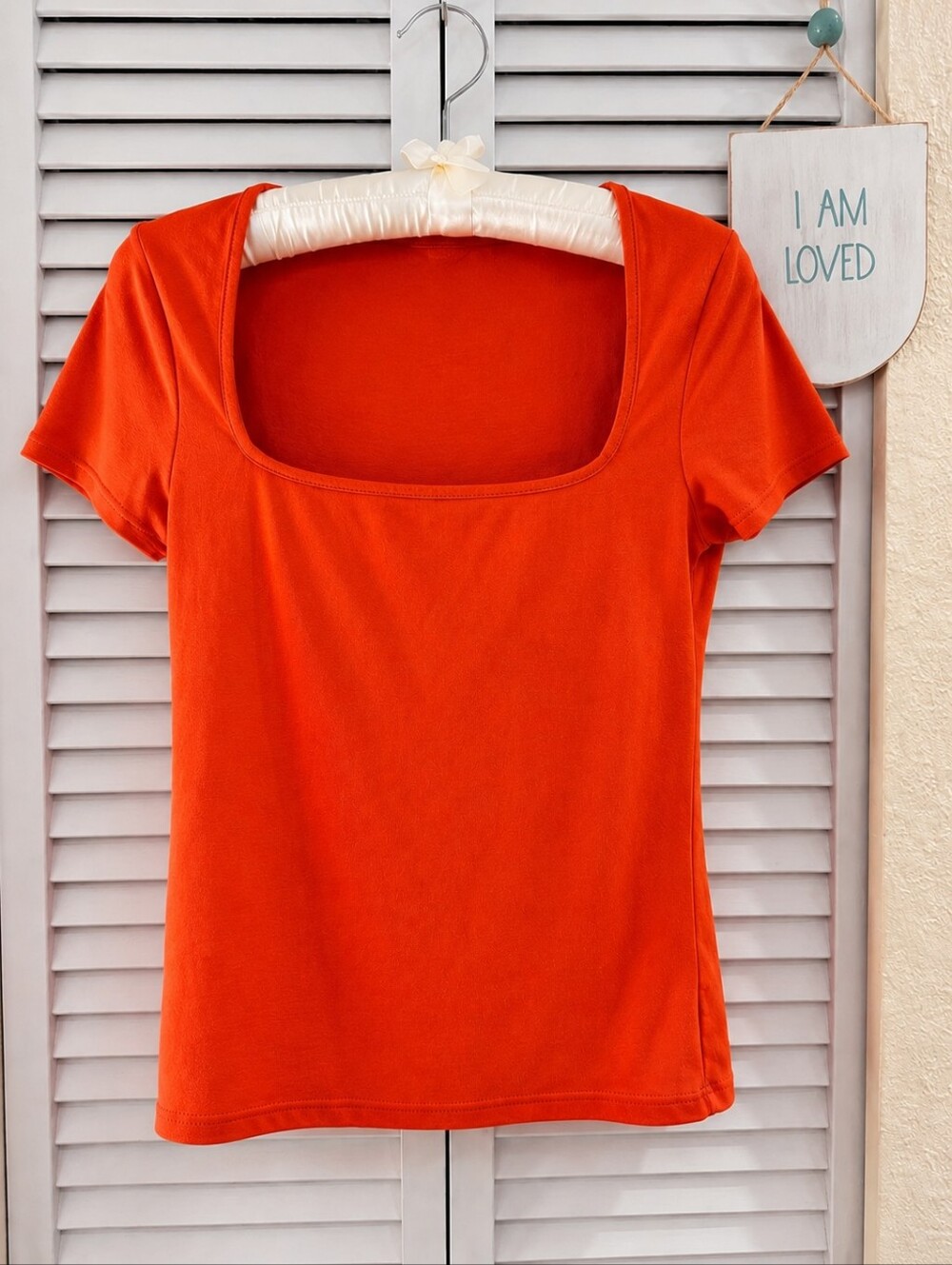 Old Navy Square Neck Short Sleeve Top - Orange Red Large Tall